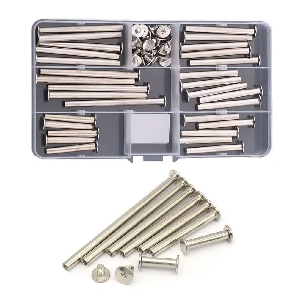 FEEIMOL 30 Sets Binding Chicago Screws Nickel Plated Binding Screw Post Assorted Kit M5x35/40/45/50/60/70mm