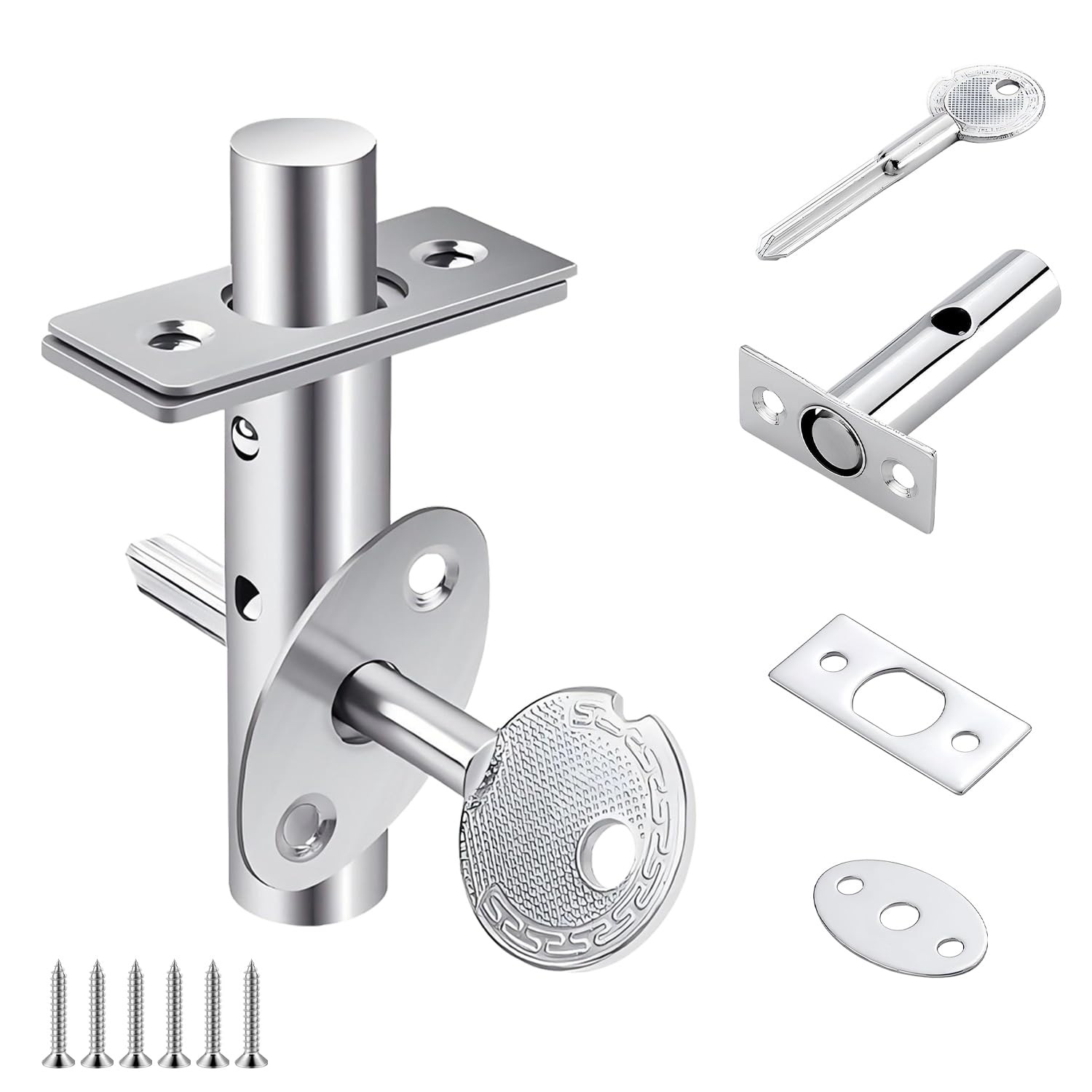 Ctyjia Door Security Rack Bolt, Mortice Door Bolt with Star Key, Anti-Theft Door Lock Bolt, Stainless Steel Door Bolts, Dead Bolts for Doors Windows, 60mm
