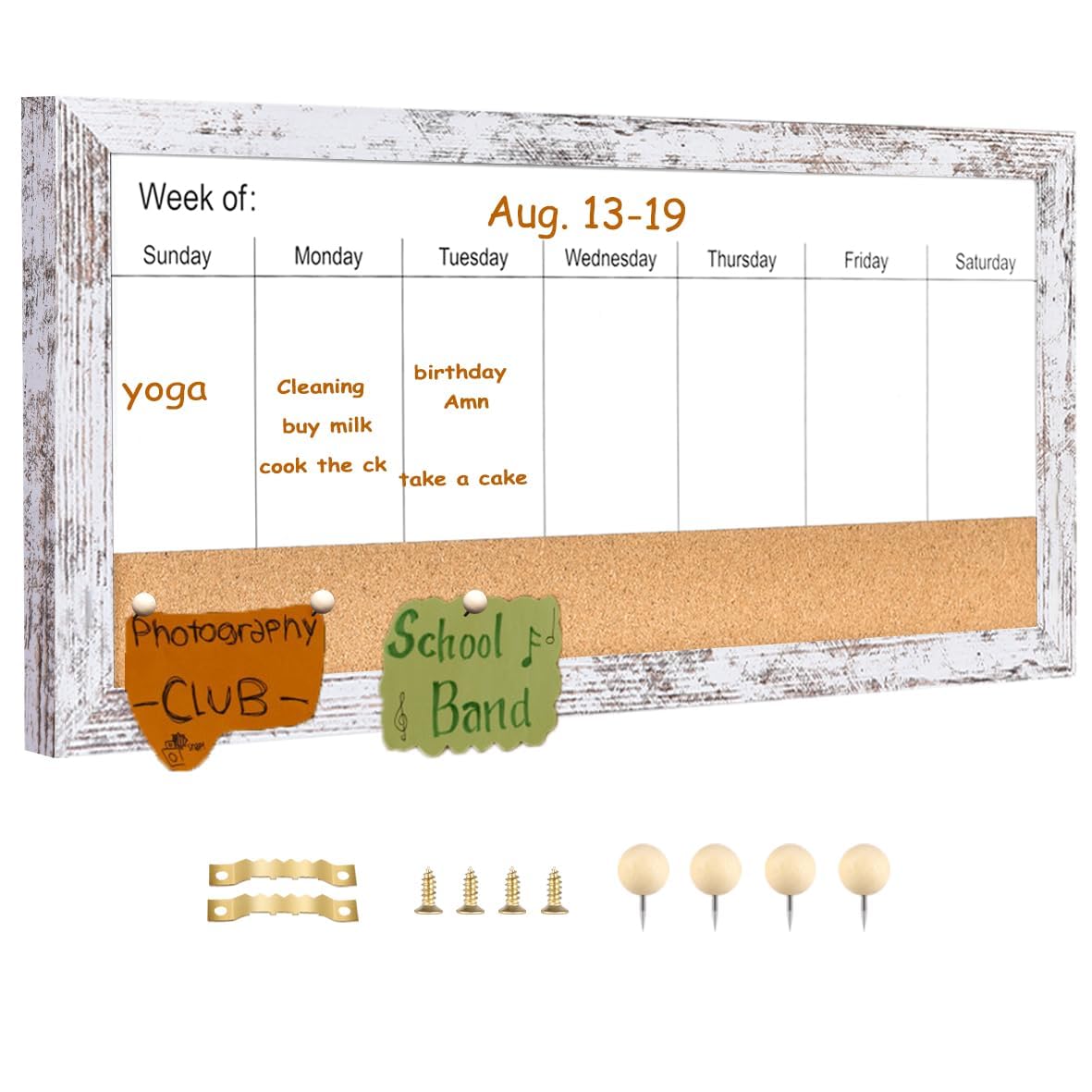 Umtiti Magnetic Weekly Dry Erase White Board and Cork Board, White Wood Frame，Magnetic Surface Whiteboard for Home Office and Wall Decor(ZHZL-2040WH)