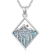 LEECCI Mountain Necklace 925 Sterling Silver Mustard Seed/Peace Sign Mountain Pendant Nature Jewelry for Women Skiers Hikers Campers Climbers Nature Lovers
