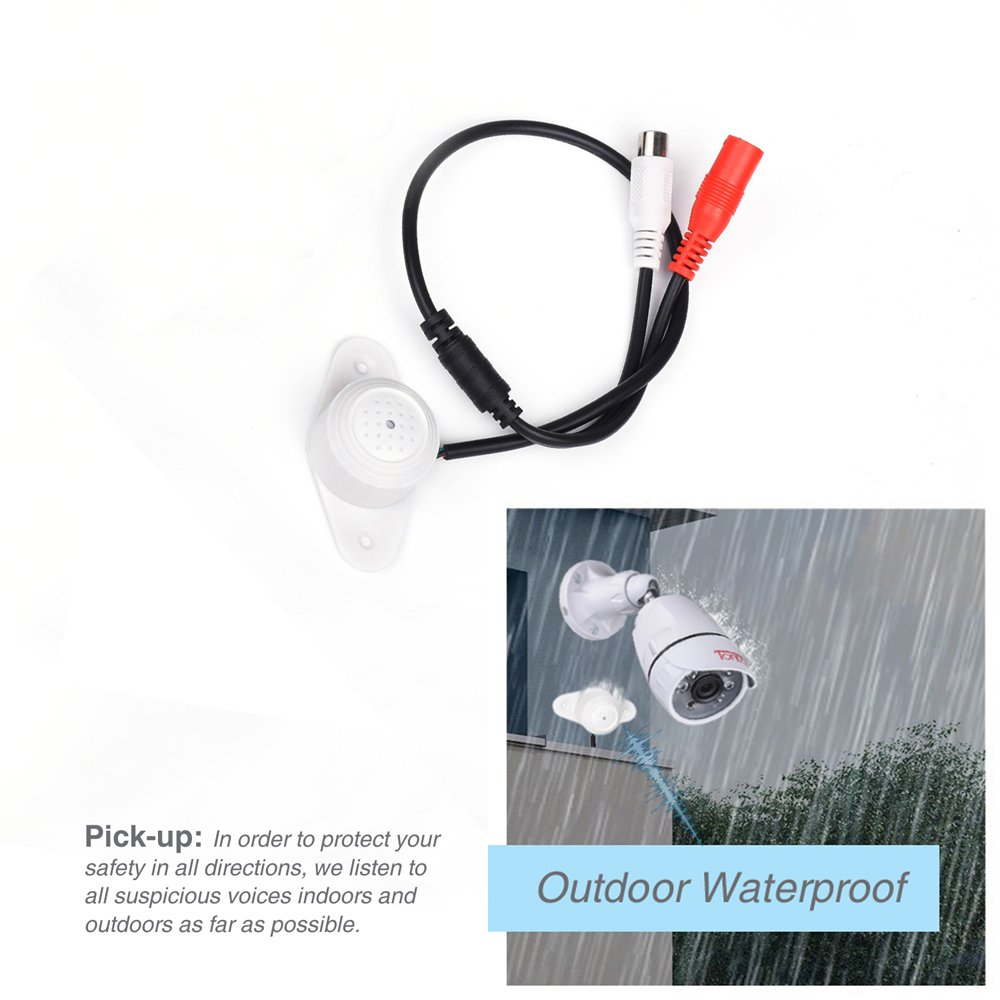 Tonton High Sensitive Weatherproof Preamp Microphone Audio Pickup Device Sound Voice Pickup Kit with 60 Feet Cable and Power Supply for CCTV Surveillance Camera System