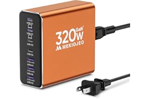 MEKIOJEO Aluminum Alloy USB C Charger GaN Charger Fast USB C Charging Station 7 Ports 65W Laptop for MacBook Pro/Air/iPad Pro/iPhone (Orange-4C3A)
