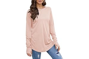 ZWSPTO Women's Spring Long Sleeve Tops O-Neck Basic Solid Color T-Shirts Blouse Tunic Tops with Thumb Holes