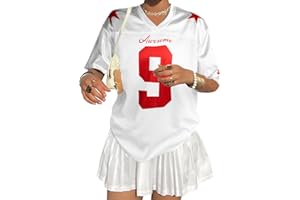 JINTING Oversized Jersey Shirts for Women - V Neck Baseball/Football Jerseys Shirt Team Number Y2k Streetwear Tee Tops