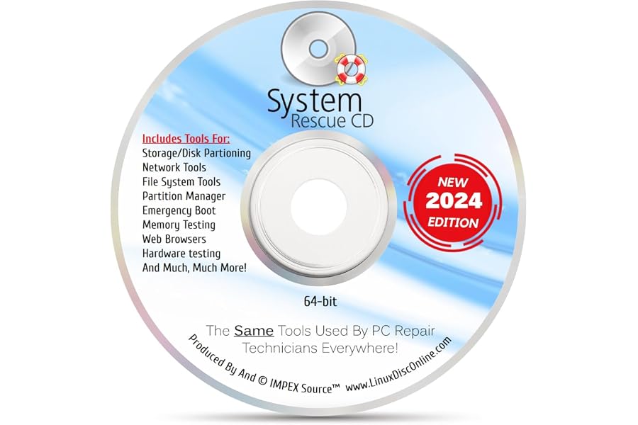 System Rescue CD System Recovery Disk for Windows 10, 8.1, 8, 7, Vista, XP and Linux. System Recovery Disk. Repair, Rescue An