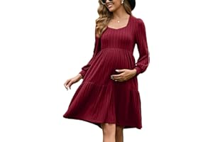 GINKANA Womens Maternity Sweater Dress Square Neck Long Sleeve Fall Casual Pregnancy Babydoll Knit Dresses with Pocket