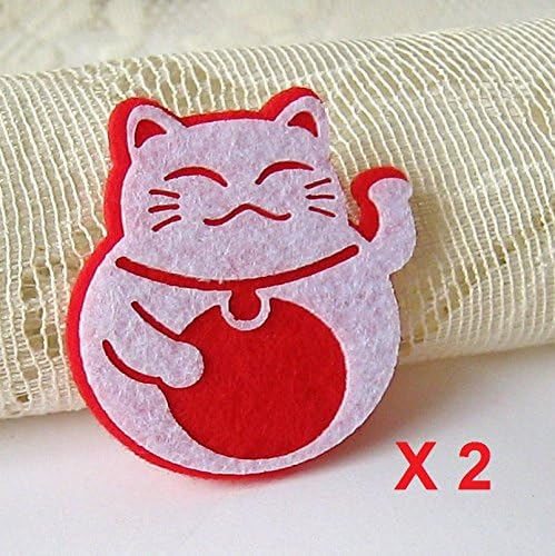 Felt Applique Iron on Applique Japanese Red White Lucky Cat Kitten Kitty Animal kawaii applique (Set of 2) B004