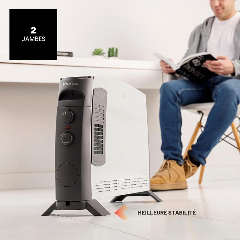 – Radiateur convecteur Clima Turbo 2000 | 2000W | 3 intensités de chaleur + Turbo | Thermostat Réglable | Pour surfaces jusqu’à 20m² | Pieds inclus | Poignée de transport