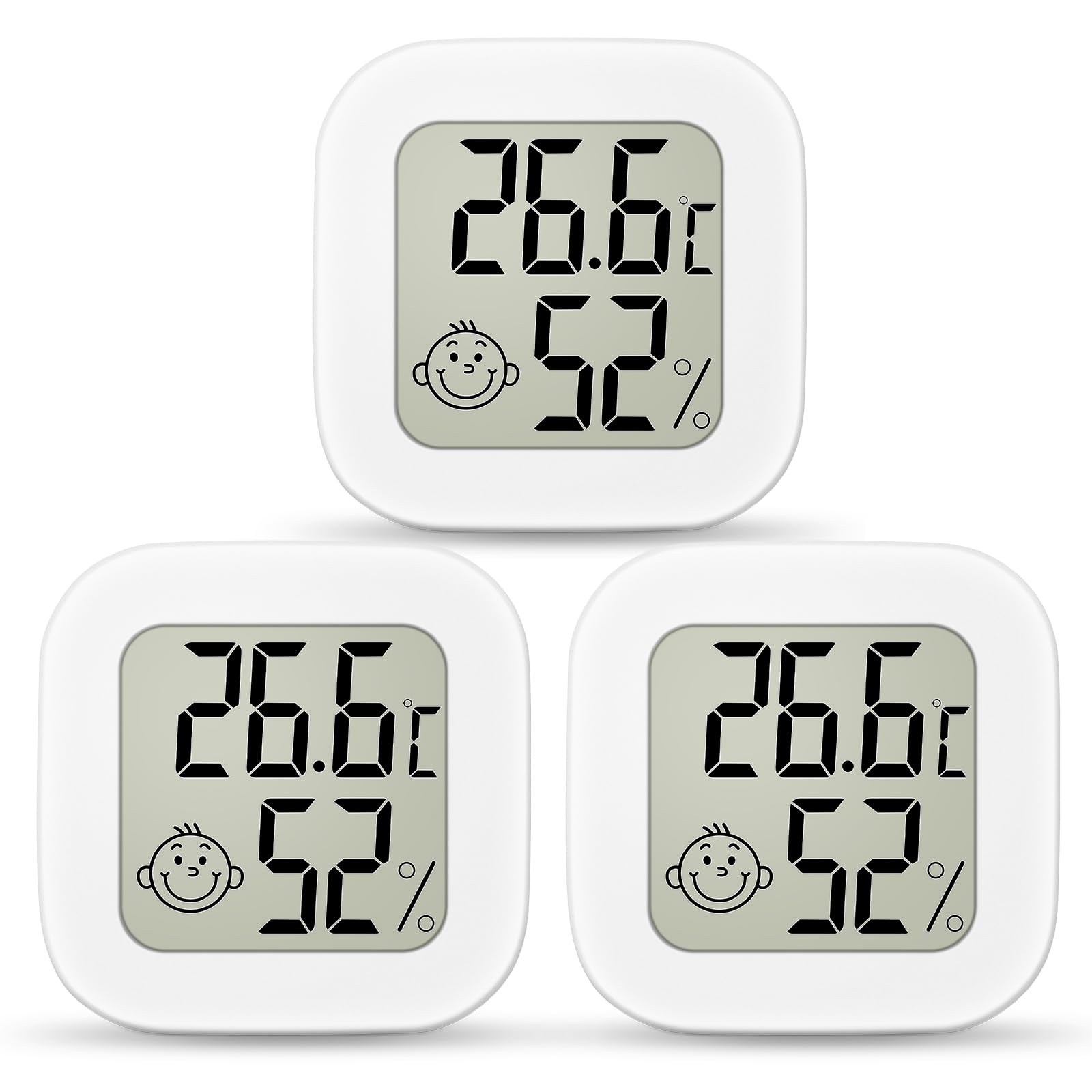 Ainiv 3PCS Digital Hygrometer Indoor Thermometer, Mini Room Thermometer with LCD Display and Face Lcons, Humidity Gauge with Temperature Humidity Monitor for Bedroom, Baby Room, Warehouse, Cellar, Car