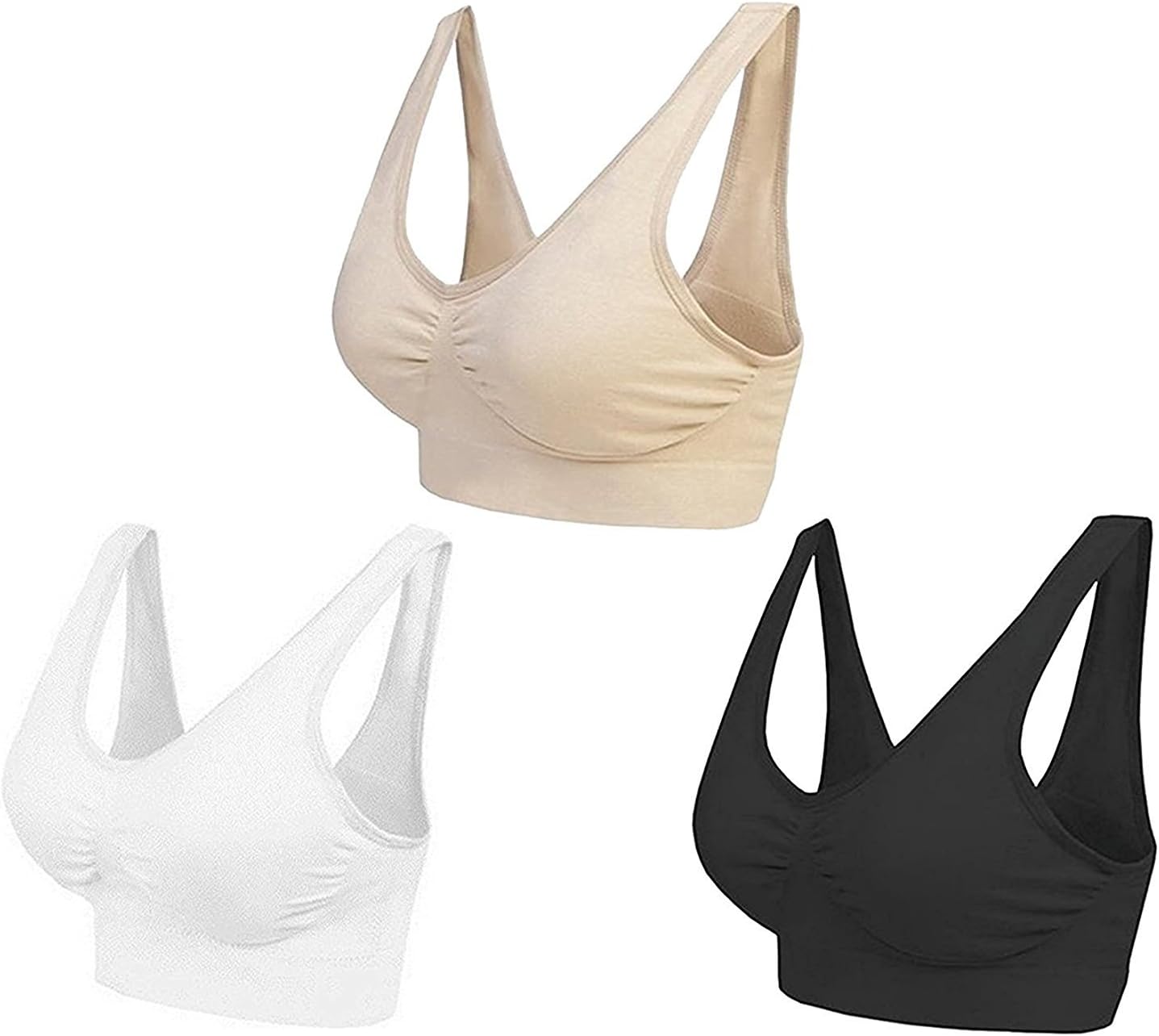 Souxe Women's Nylon & Cotton Non Padded Non-Wired Bra (Pack of 3) (GL_SI_Air Bra_010_Black Beige & White_Free Size)