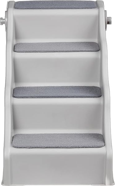 AMAZON BASICS FOLDABLE NON-SLIP PET STAIRS FOR SMALL DOGS AND CATS, SENIOR PETS, EASY TO CLIMB, 14.6″ X 22.75″ X 19.5″, GREY