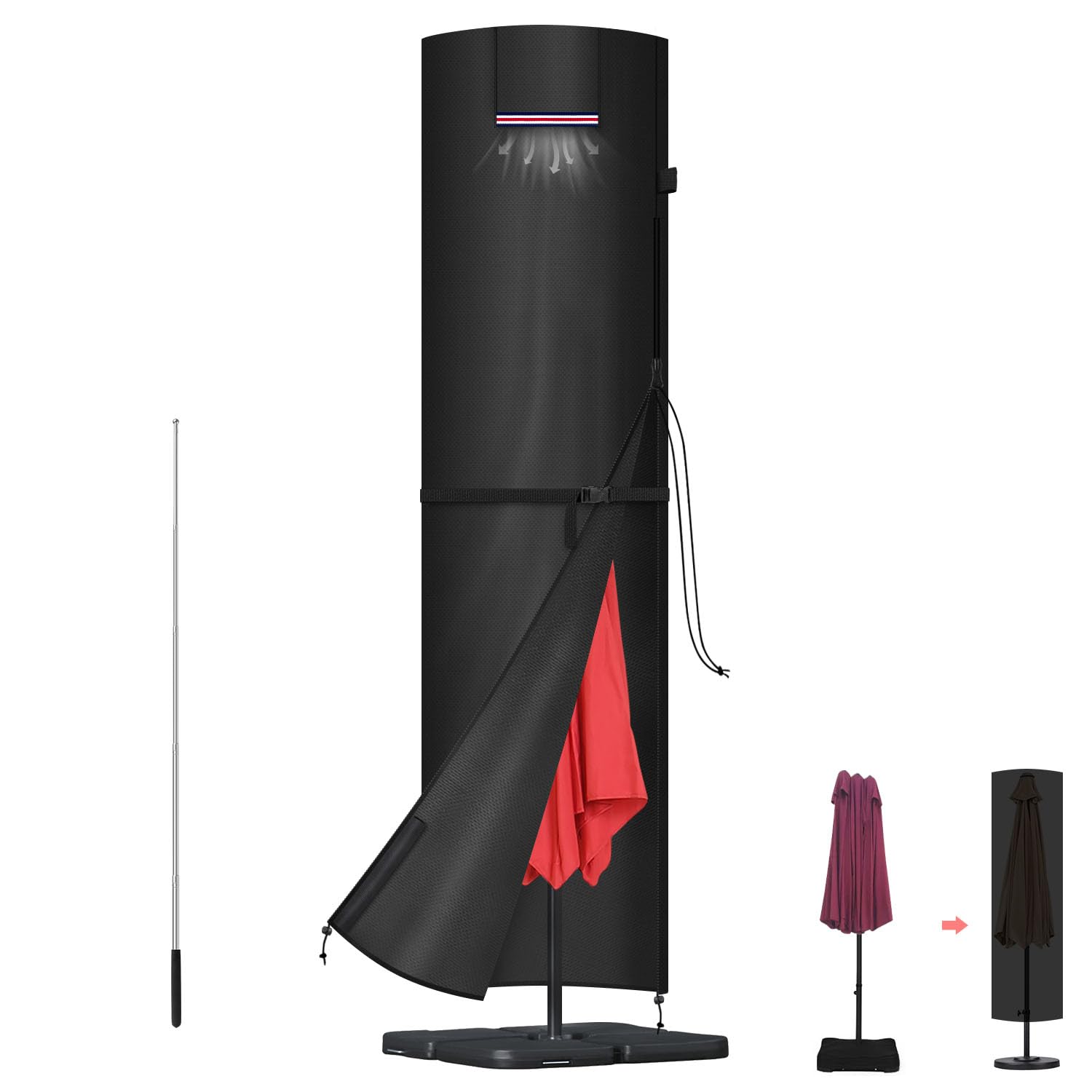 LAMUNI Garden Parasol Cover Waterproof Patio Umbrella Covers Large Cantilever Parasol Cover 420D Oxford Garden Parasol Umbrella Cover fit 3 to 4m Diameter Outdoor Umbrella Parasol, 230x65/65cm