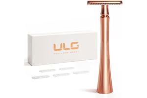 ULG Double Edge Safety Razor, Single Blade Razors for Women Men, 1 Blade Razors with 5 Refills, Reusable Razor for Shaving and Travel, Plastic Free, Rose Gold