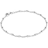 Miabella Italian Solid 925 Sterling Silver, 18Kt Gold Plated Singapore Bead Chain Station Bracelet for Women, Made in Italy