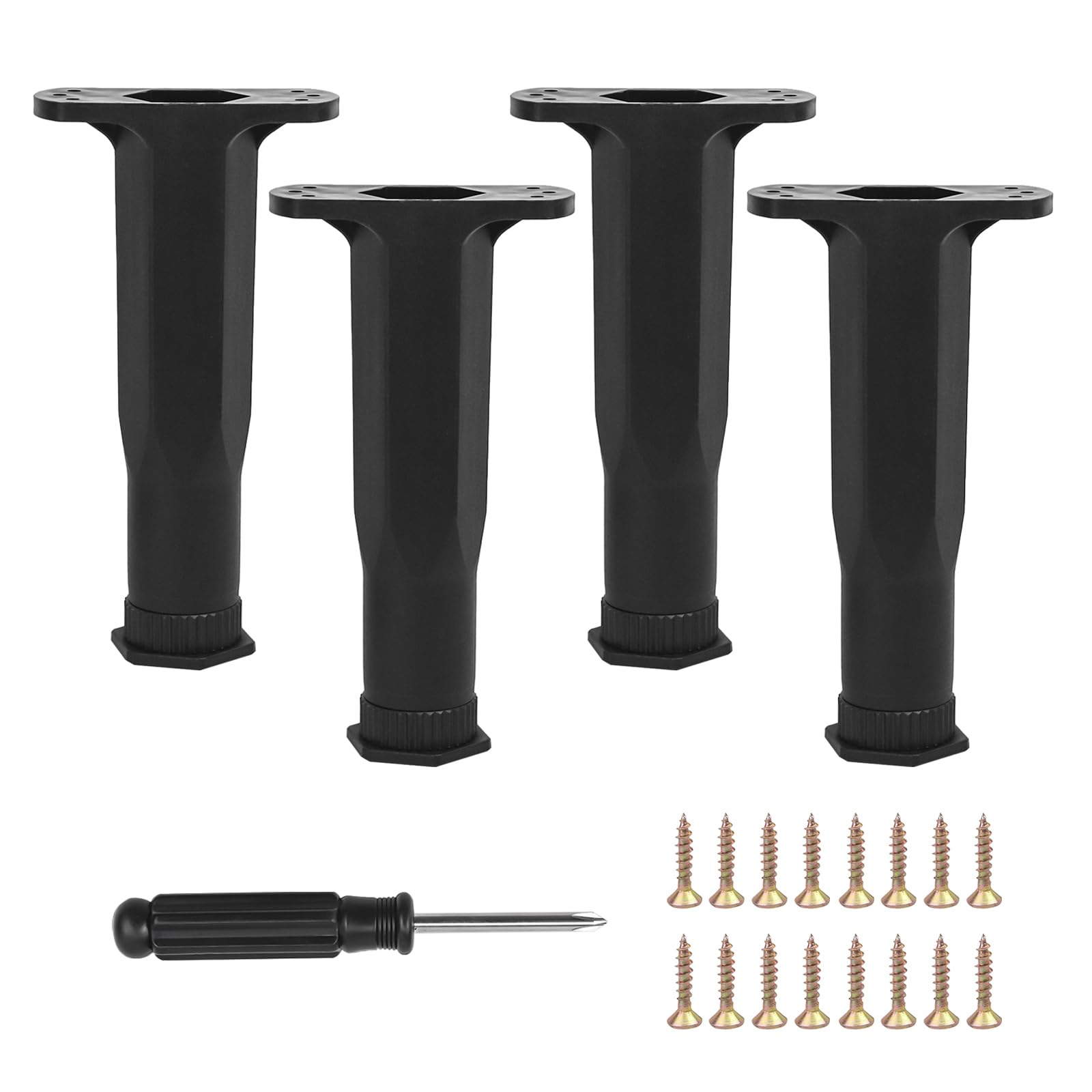 Bed Support Legs Adjustable Legs for Bed, Heavy Duty Bed Center Frame Middle Reinforce Hexagonal Shape Bottom Extendable Slat Support Leg for Cabinet Bed Frame Replacement Parts 13.5-22CM Black 4 Pcs