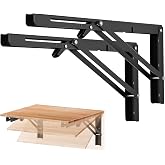 Ravinte Matte Black Folding Shelf Brackets, 16 Inch, 2 Pack | Collapsible Bracket Design, Table And Bench Support, Space-Saving Shelf Setup, For Worktops, Laundry Rooms, Garage Projects