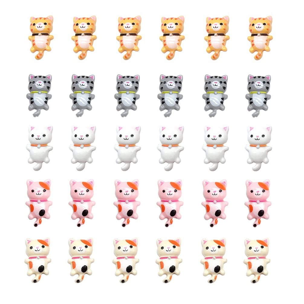 STOBOK 50pcs Resin Cat Charms Cartoon Animal Flatback Crafts Button Embellishment for DIY Jewelry Making Earrings Keychain Phone Case Hairpin Scrapbooking