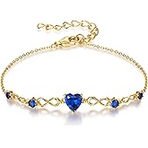 G&GEMSJEW Infinity Heart Birthstone Bracelets for Women, 925 Sterling Silver Women Charm Link Bracelet Adjustable, Birthday Anniversary Christmas Jewelry Gifts for Women Wife Mom Girlfriend Her