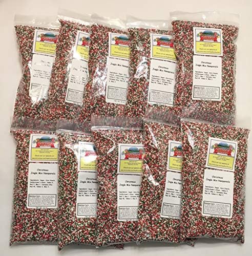 Christmas Jingle Mix Candy Nonpareils Sprinkles (Red, White and Green) (16 oz (Pack of 10))