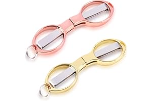 VICSAMER 2PCS Folding Scissors, Portable Travel Scissor, Gift for Men Glasses Shaped Mini Shear Telescopic Cutter, Anti Rust Stainless Steel Scissors for Fishing Sewing Home Office (Rose Gold, Gold)
