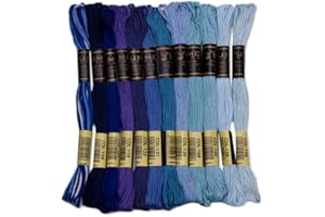 UMC STAG 12 Pieces | Premium Embroidery Thread | 100% Egyptian Cotton Premium Skeins | Cross Stitch Embroidery Floss | Oeko TEX Certified Stranded Cotton (Blue Tones)