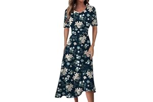 DOPOCQ Women's Spring Dresses 2024 Short Sleeve V Neck High Waist Chiffon Dress Summer Swing Maxi Dresses