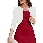 Heymoments Women's 3/4 Sleeve Casual Shrugs Lightweight Open Front Cropped Cardigan for Dresses