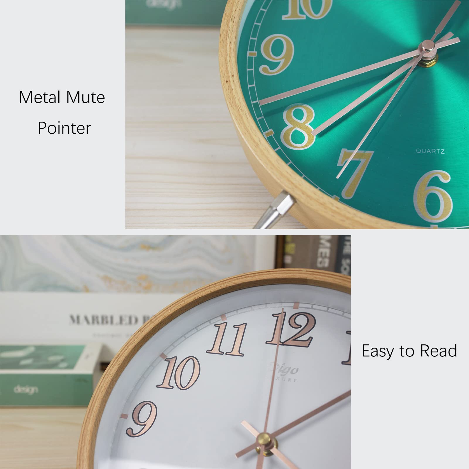 JUSTUP Modern Table Clock, 8 Inch Simple Design Desk Clock for Living Room, Silent Non-Ticking Clocks with Battery Powered, Analog Desktop Clock Decor for Bedroom Bedside Office (White)