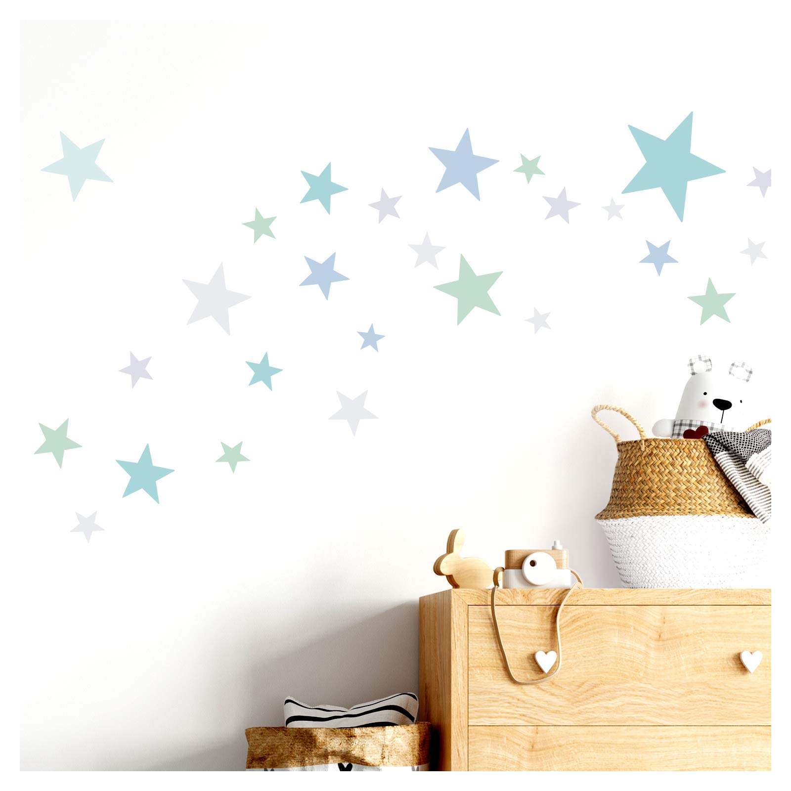 Little Deco DL409 Wall Sticker 60 Stars Children's Room Girls Boys Stars I Mint Blue Light Grey I Many Colours Wall Sticker Set Colourful Self-Adhesive