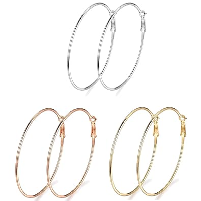 OAONNEA 3 Paare Runde Große Creolen Ohrringe set für Damen Schmuck Edelstahl 60mm Hypoallergenic Hoop Earrings (3mix)