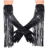 Latious Silver Sequin Fringe Gloves Long 1920s Opera Tassels Gloves Prom Glove Accessories for Women