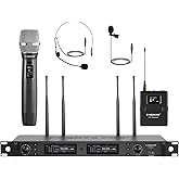 Phenyx Pro Wireless Microphone System, True Diversity Dual Cordless Microphone Set w/UHF Handheld/Bodypack/Headset/Lapel Mics, Auto Scan, 2x1000 Channels for Stage & Studio (PTU-2U-1H1B)