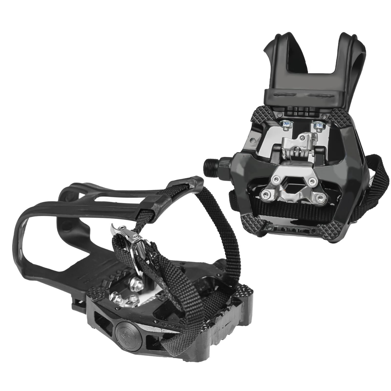 Coriver SPD Pedals, Bicycle Bike Pedals, Aluminum Mountain Bike Pedals with Toe Cage and Straps, Road Bike Pedals for 9/16" Axles mtb Pedals, Spin Bike, Road Bike, Touring, Indoor Exercise Bikes