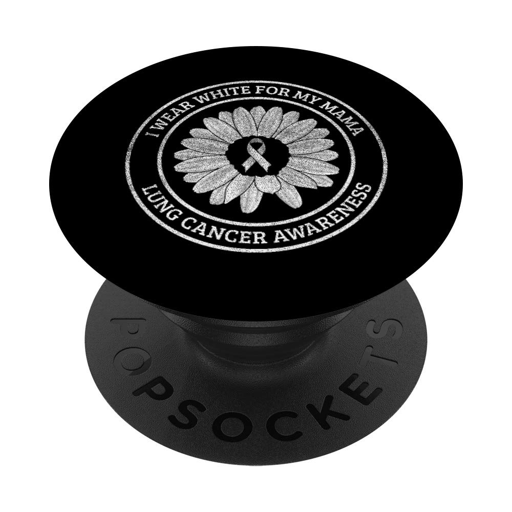 White Ribbon Mama Lung Cancer Awareness Gift PopSockets Grip and Stand for Phones and Tablets