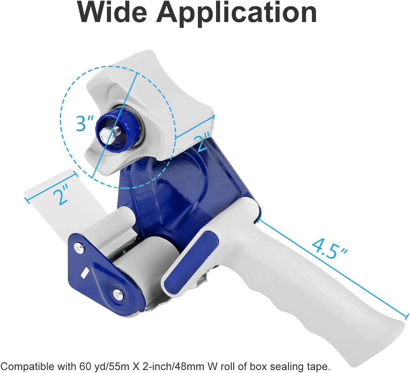 JARLINK Packing Tape Dispenser Gun (2 Pack) with 2 Rolls Tape, 2 inches Lightweight Industrial Side Loading Tape Dispenser for Shipping Packaging Moving Sealing (Grey & Blue) : Office Products