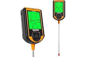 SOILPHU 4-in-1Soil PH Meter,Soil Moisture Meter ,Digital Plant Temperature/Soil Moisture/PH Meter/Sunlight Intensity Backlight LCD display Soil Test Meter for Gardening, Farming,Lawn and Outdoor Plants