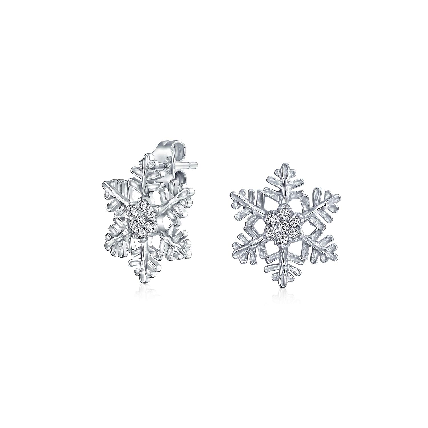 Holiday Party Winter Flower Christmas Jewelry CZ Accent Branch Snowflake Stud Earring For Women Teens .925 Sterling Silver โ image 1
