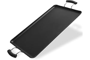 Alpine Cuisine Aluminum Griddle Pan 19x11in | Nonstick Coating & Heat Resistant | Gas Stove Griddle for Cookware with Double Handle - Ideal for BBQ & Serving Pancakes, Hand Wash - Gray