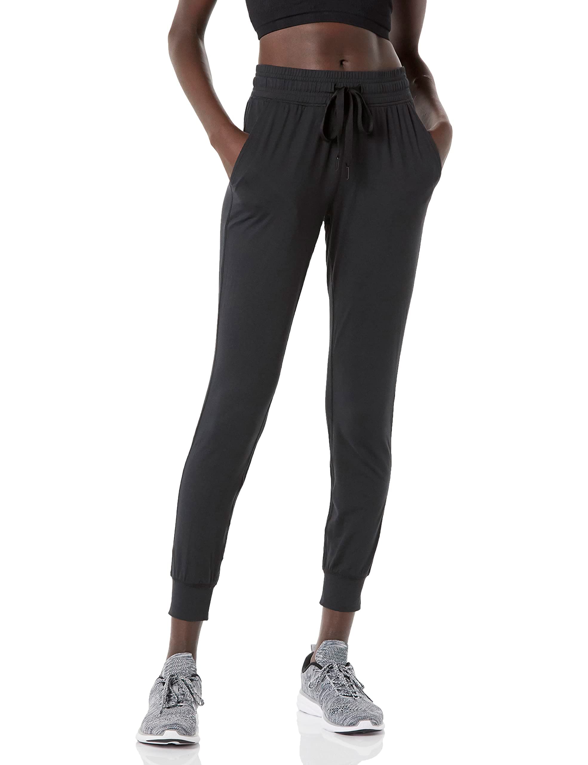 Photo 1 of Amazon Essentials Athletic Pants for Women, Brushed Tech Stretch Lounge Joggers, Plus Size Available, Black, medium