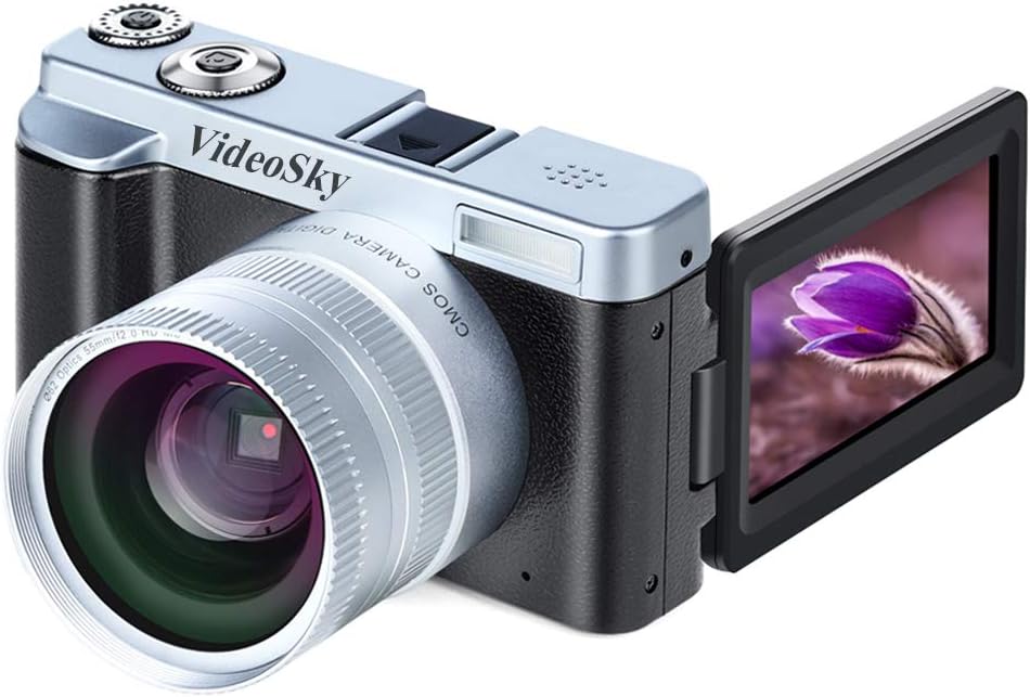 Digital Camera Vlogging Camera, Full HD 1080p 24.0MP VideoSky Video Camera Camcorder with Wide Angle Lens, 3.0" IPS Flip Screen,16X Digital Zoom,WiFi Function Camera Recorder (Two Batteries Included)