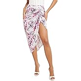 WDIRARA Women's Skirts Split Thigh Front Satin Skirt High Waist Ruched Zip Back WrapMidi Skirt