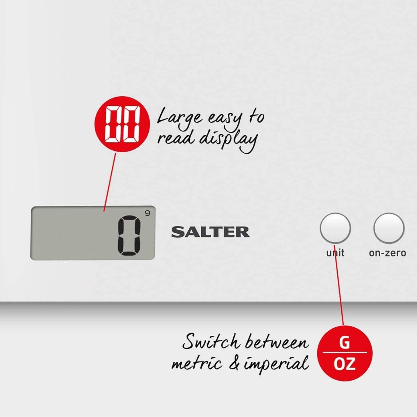 Salter Digital Kitchen Scale, 3kg Capacity, Battery Included, High Precision, Accurate Food Weighing, Easy Read Display - Image 5
