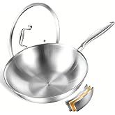 DELARLO Tri-Ply Stainless Steel Woks, 12 Inch Healthy Non-Toxic Cooking Wok Pan with Lid, Wide &amp; Deep Cookware Stir-Fry Pans, Dishwasher and Oven Safe Up To 600&deg;F, Works on Induction，Detachable Handle
