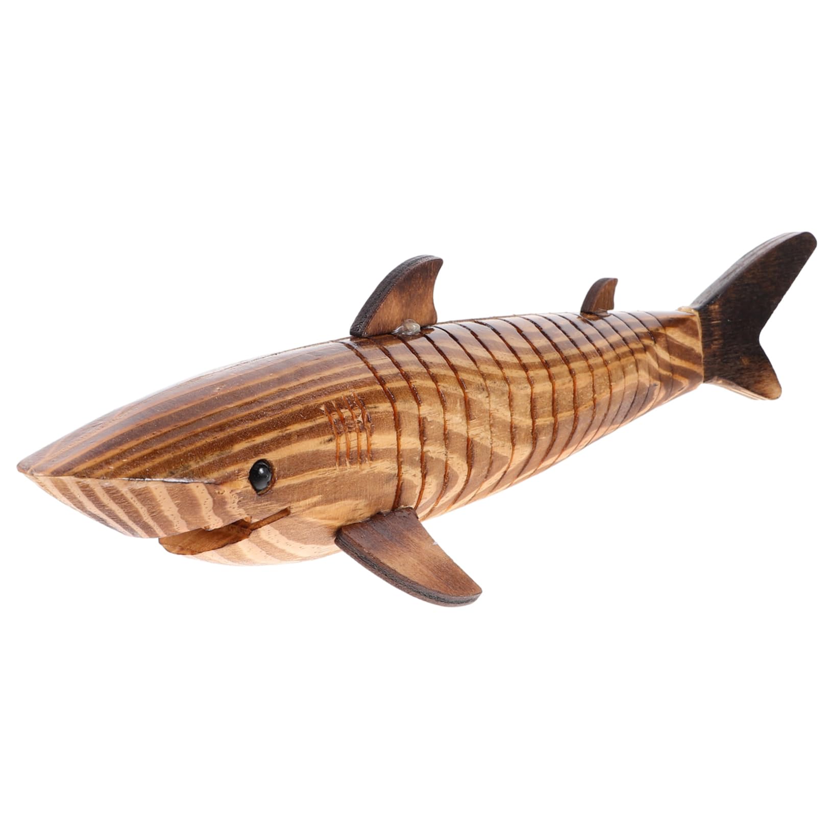 HOMSFOU Wooden Shark Model 13 Inch Ocean Animal Figurine Desktop Decor Small Wood Shark Statue for Home Office Tabletop Decoration