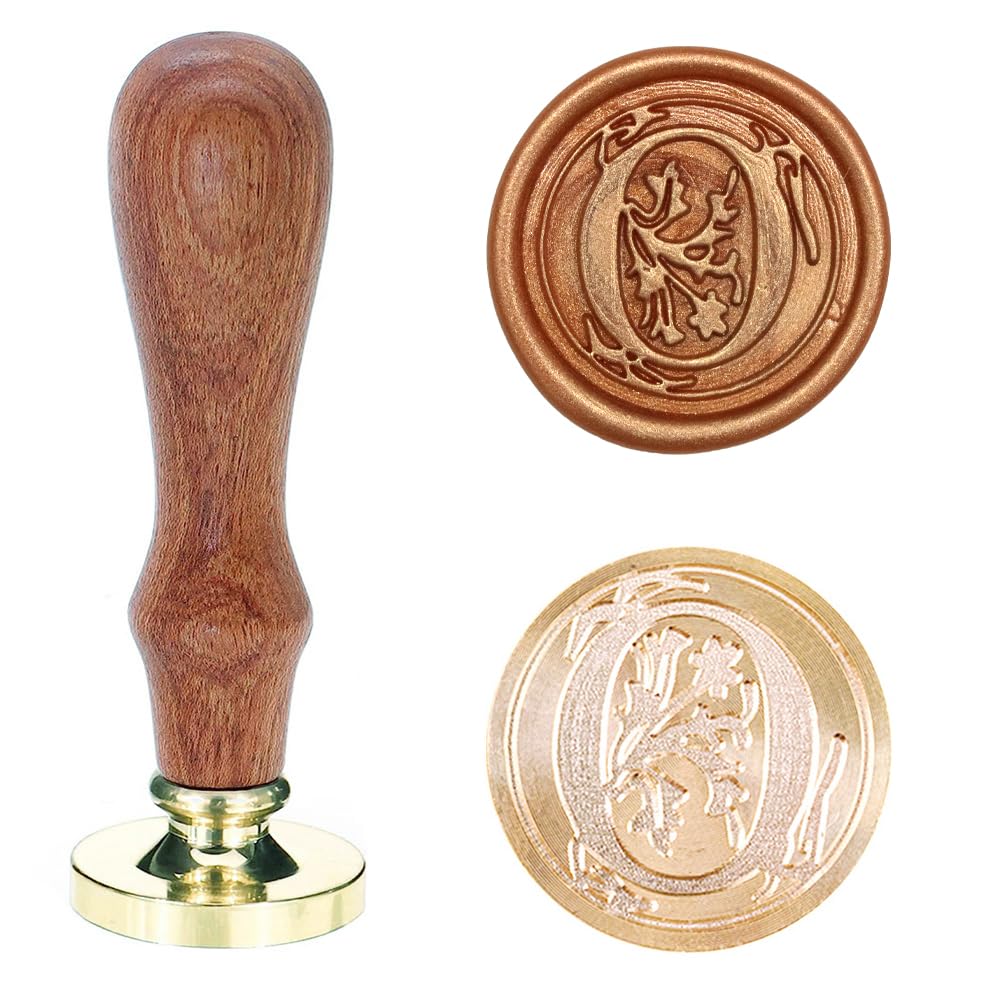 Poemluve Wax Seal Stamp Alphabe Letters O 25mm Initials Vintage Sealing Wax Stamps Brass Head with Removable Wood Handle for Scrapbooking, Wedding Invitation, Gift Wrap, Envelope (Letter O)
