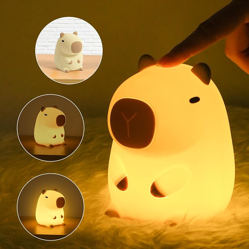 Candeeiro de capibara, candeeiro noturno de capybara fofo para crianças, lâmpadas portáteis USB recarregáveis de 1200mAh para capibara, luz noturna de silicone para crianças com temporizador ajustável — foto 8 de 8
