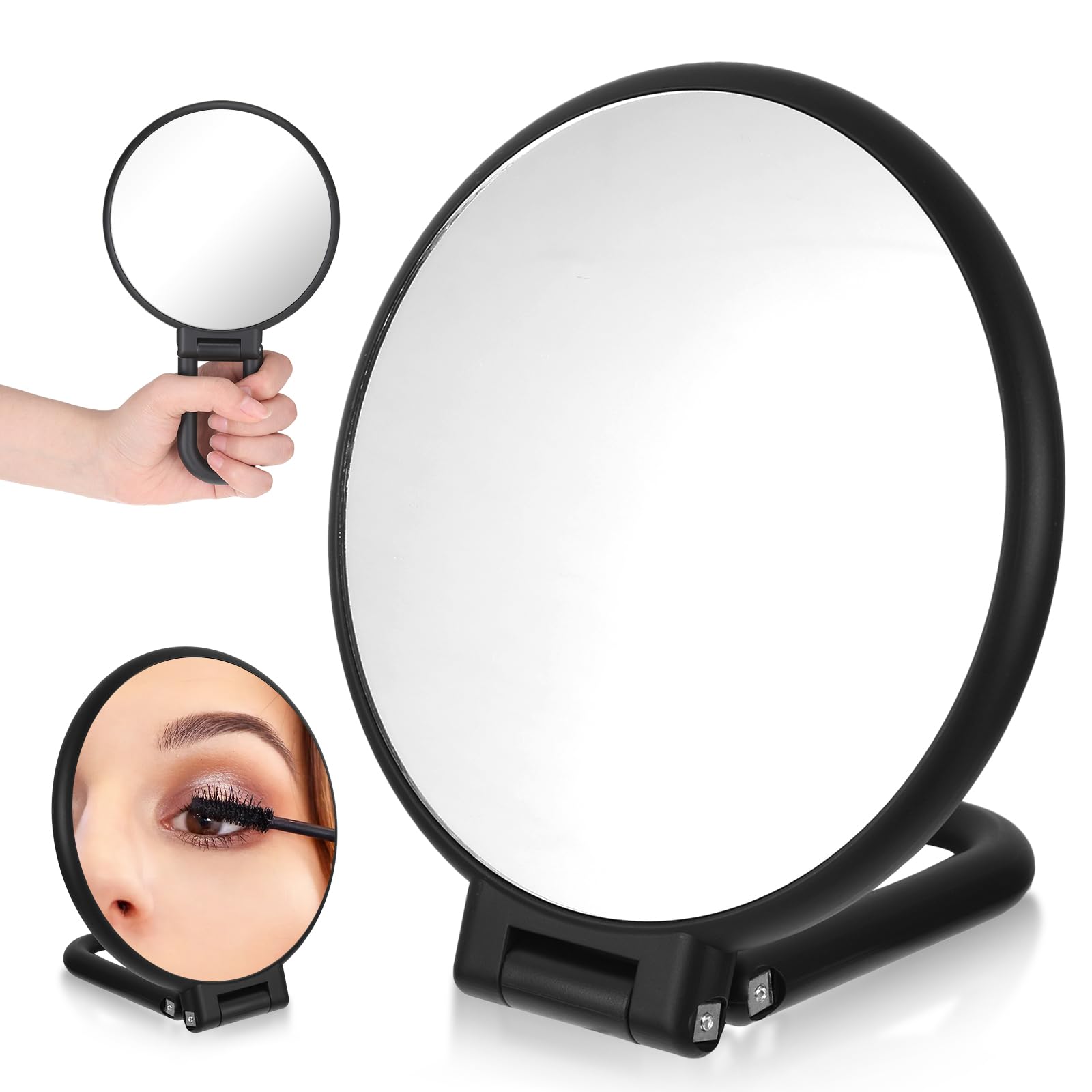 uinnossvc Magnifying Mirror, Hand Mirror With Handle 10X/1X - Double Sided Travel Magnifying Mirror, Foldable Makeup Mirrors for Handheld, 360° Rotating Mirrors for Precision Makeup