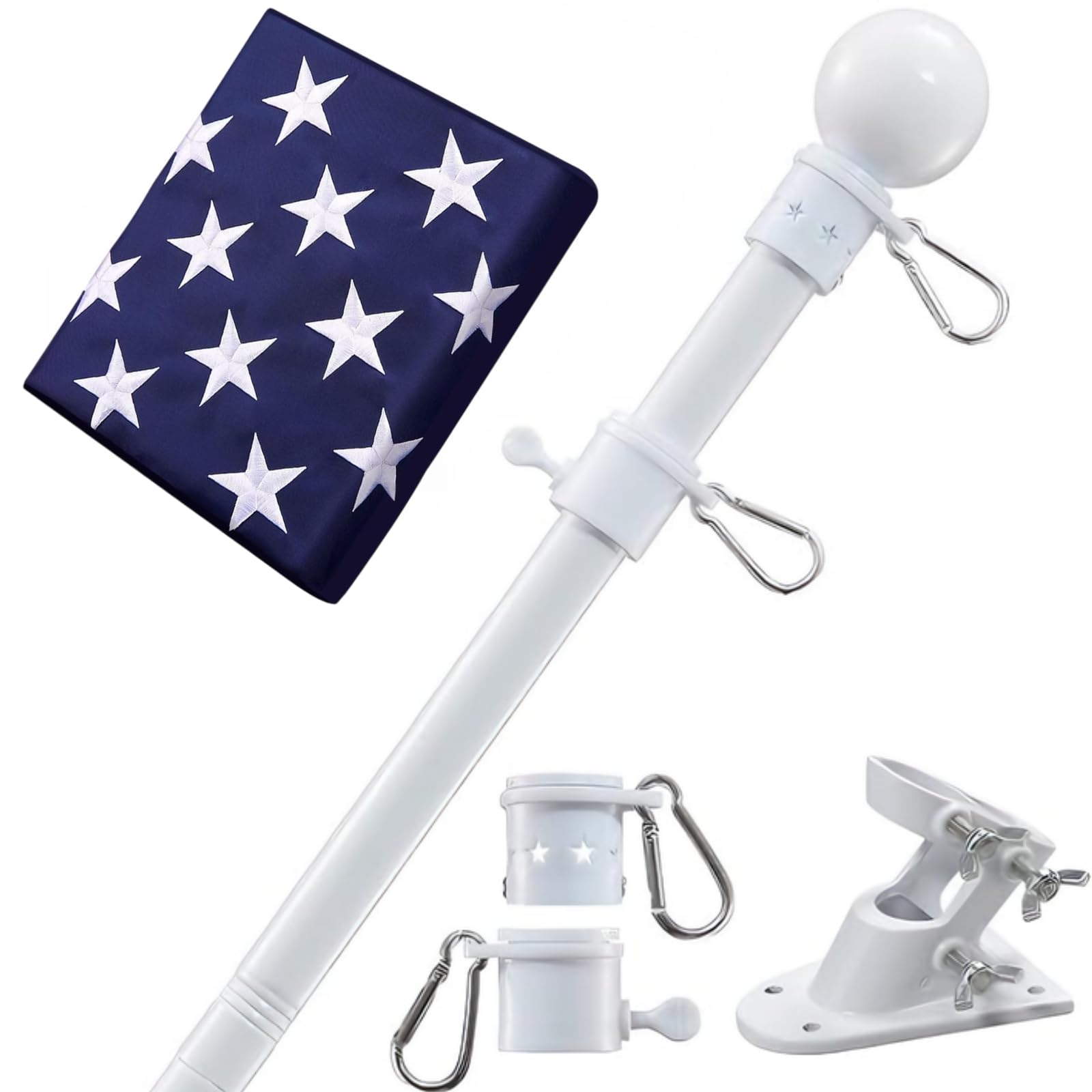 Photo 1 of **SCRATCH**House Flag Pole With American Flag - Flagpoles Residential Kit with 6ft Tangle Free Metal Flag Pole,3x5 Embroidered US Flag,Holder Bracket,Heavy Duty Flag Poles for Outside House,Porch,Outdoor-White