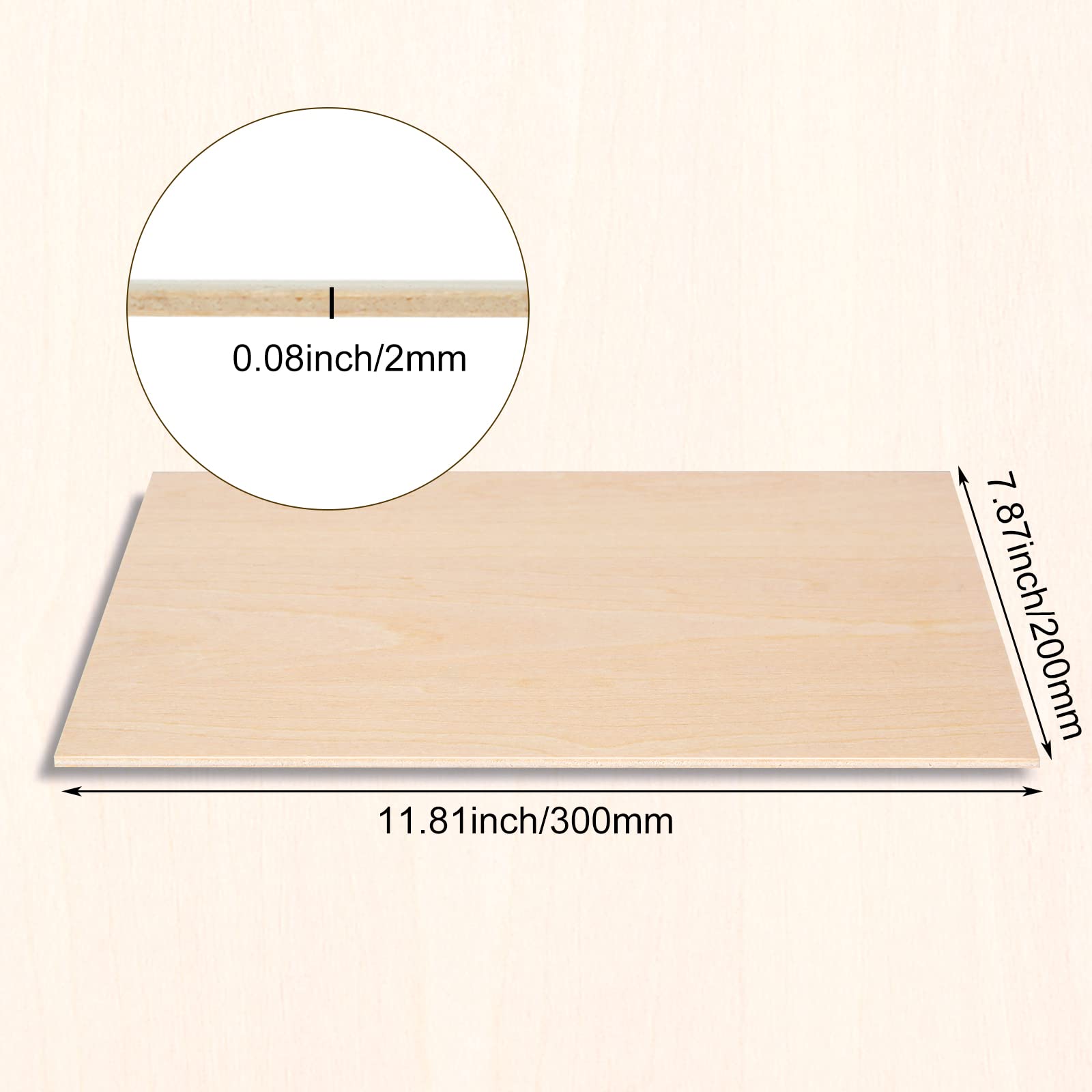 25 Pack 8 x 12 Inch Basswood Sheets, 1/16 Thin Craft Plywood Sheets, Thin & Unfinished Wood Boards for Crafts, Hobby, Model Making, Wood Burning (200x300x2MM)