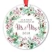 DIGIBUDDHA Our First Christmas Mr & Mrs Ornament Gift Pretty Evergreen Wreath Ceramic Keepsake Present for Newlywed Bride Groom 1st Holiday Married Couple 3